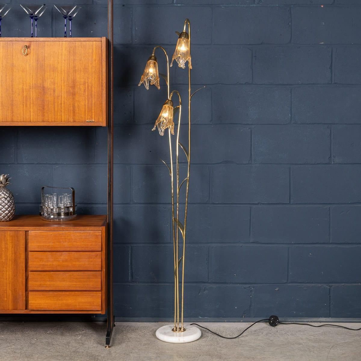 Vintage 20th Century Italian Brass & Glass Floor Lamp, Murano C.1980 photo furniture