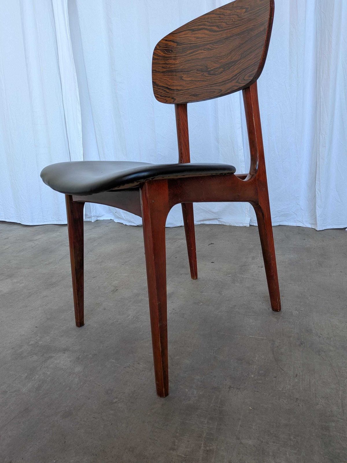 Vintage Mid Century Wooden Dining Chair With Black Leather Seat photo vintage