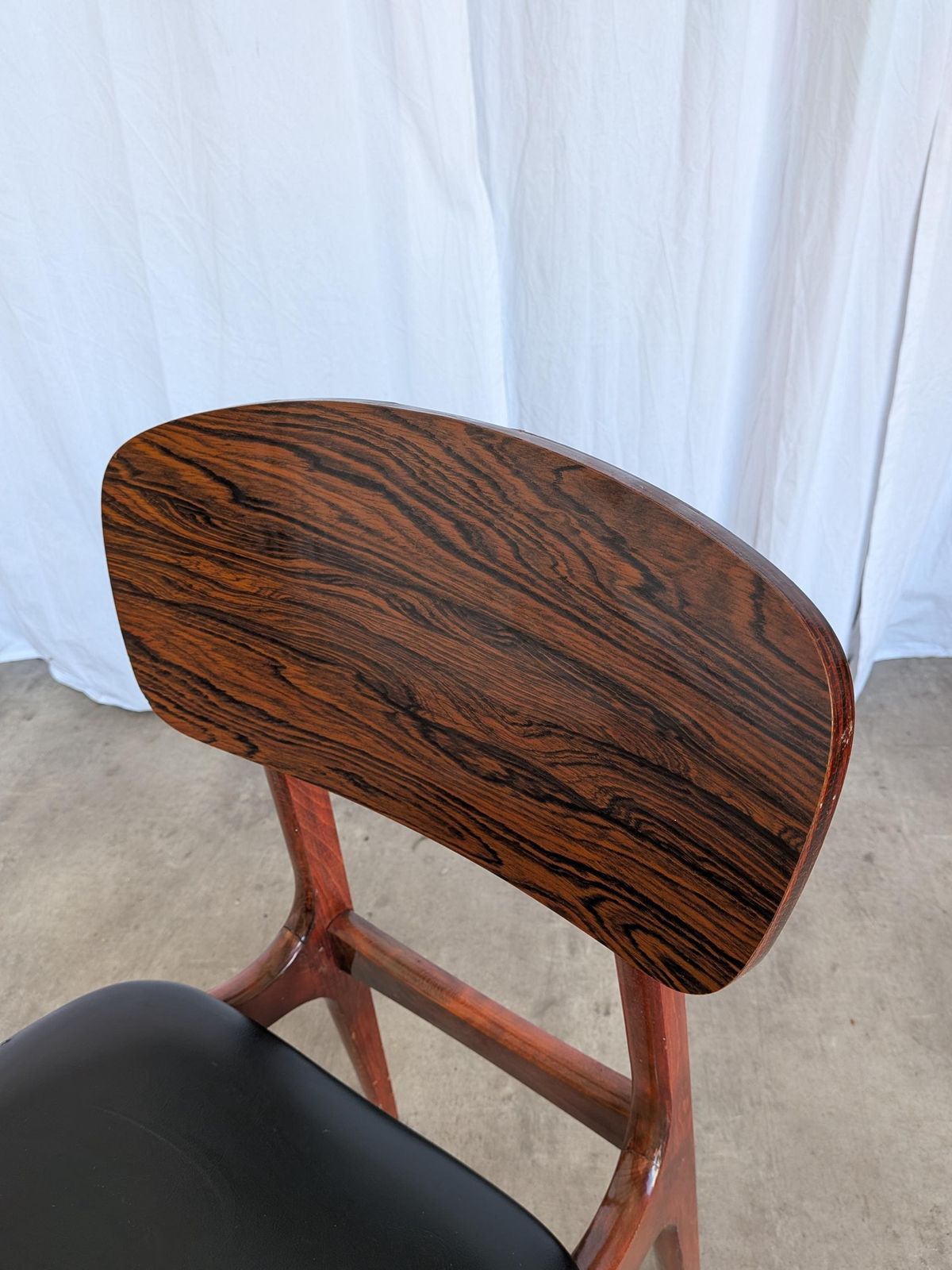 photo for sale Vintage Mid Century Wooden Dining Chair With Black Leather Seat
