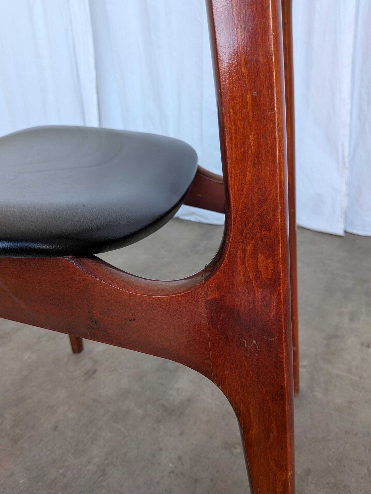 photo buy Vintage Mid Century Wooden Dining Chair With Black Leather Seat