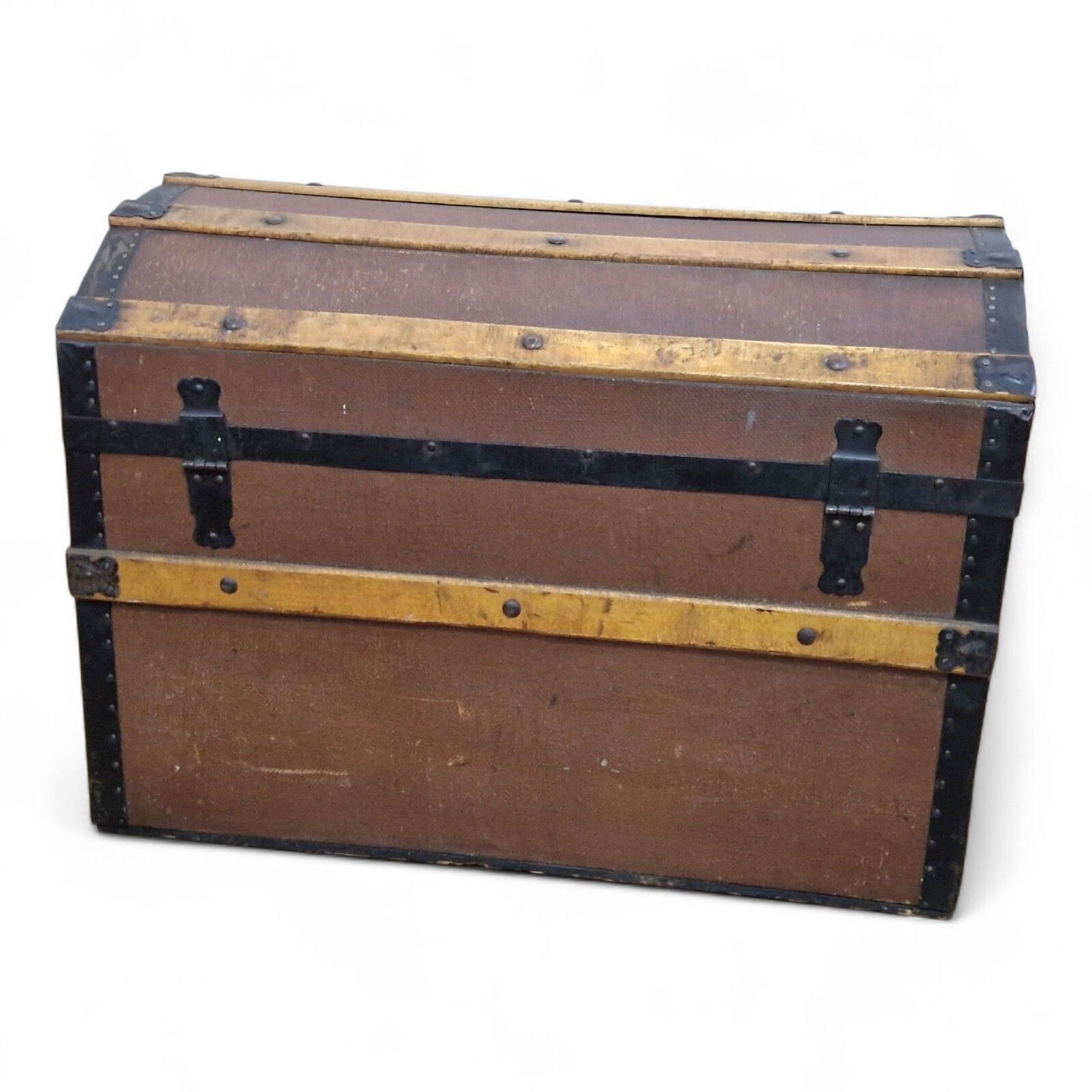 photo vintage Victorian Dome Top Travel Trunk Antique Steamer Chest Blanket Storage Box