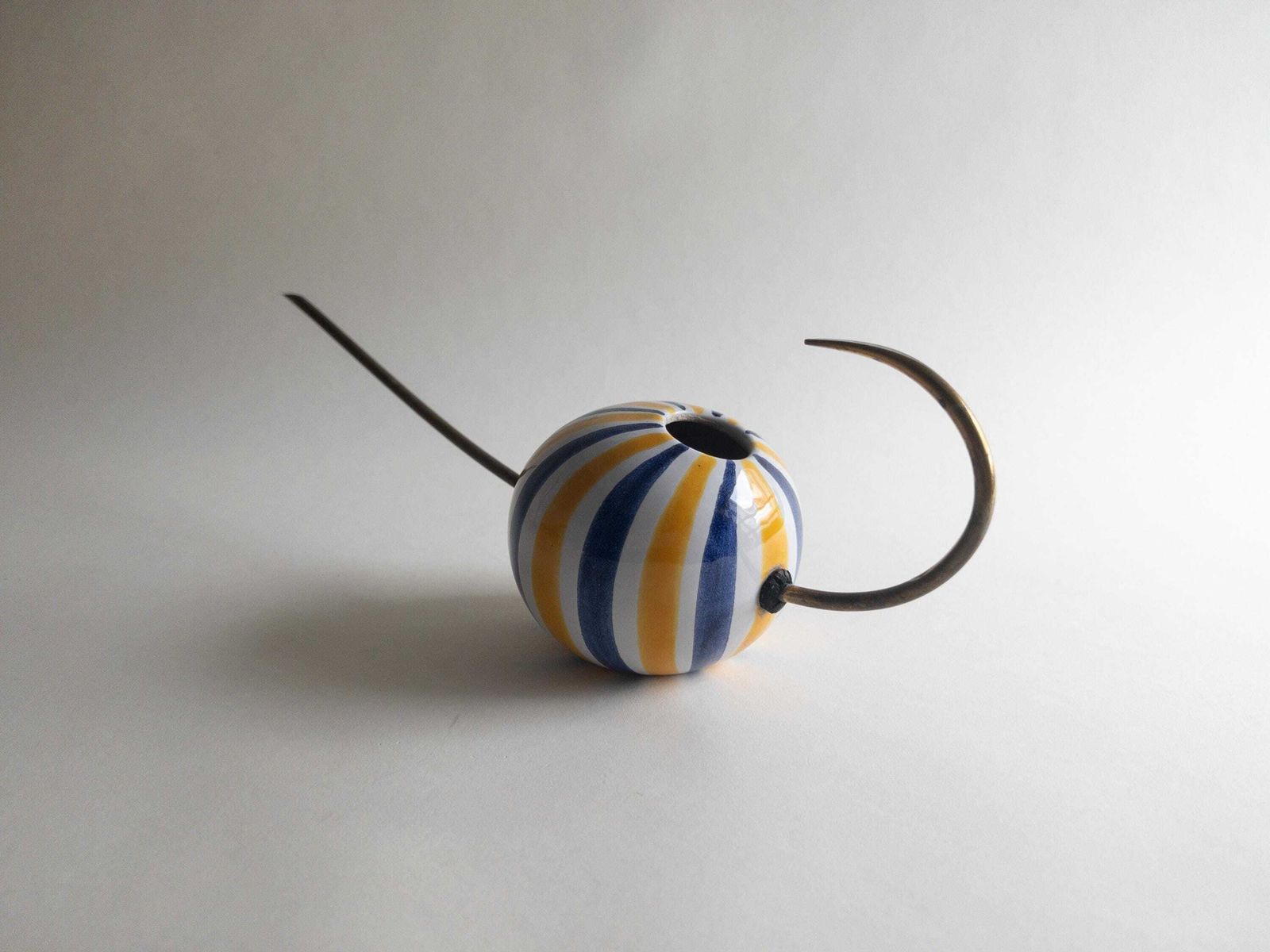 Mid Century Ceramic Watering Can With A Brass Spout And Handle By Rodolf Rochelt photo vinterior