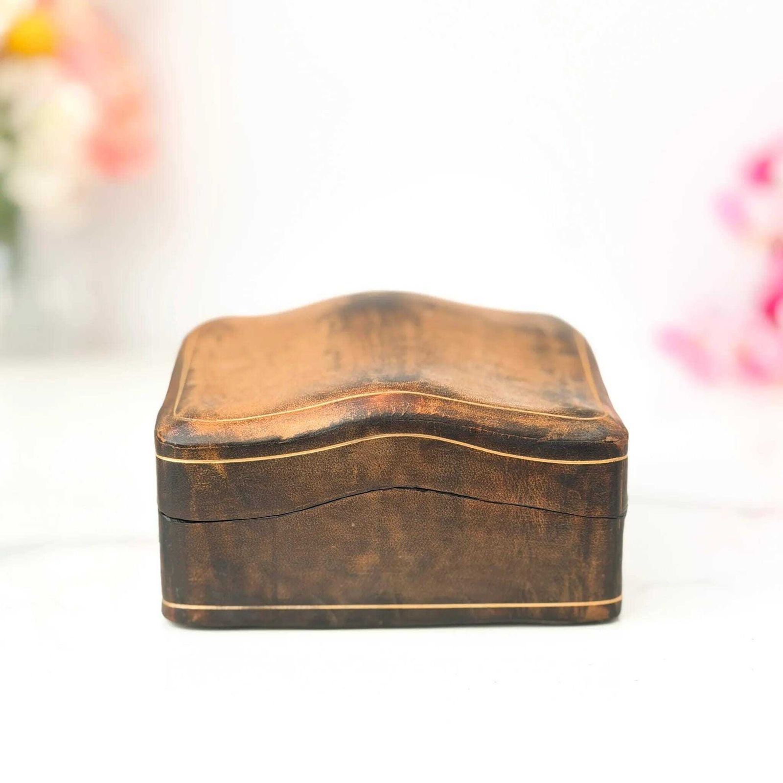 Zeldzame Vintage Leren Doos Leather School Florence Verguld Tooling Bureauorganizer photo buy