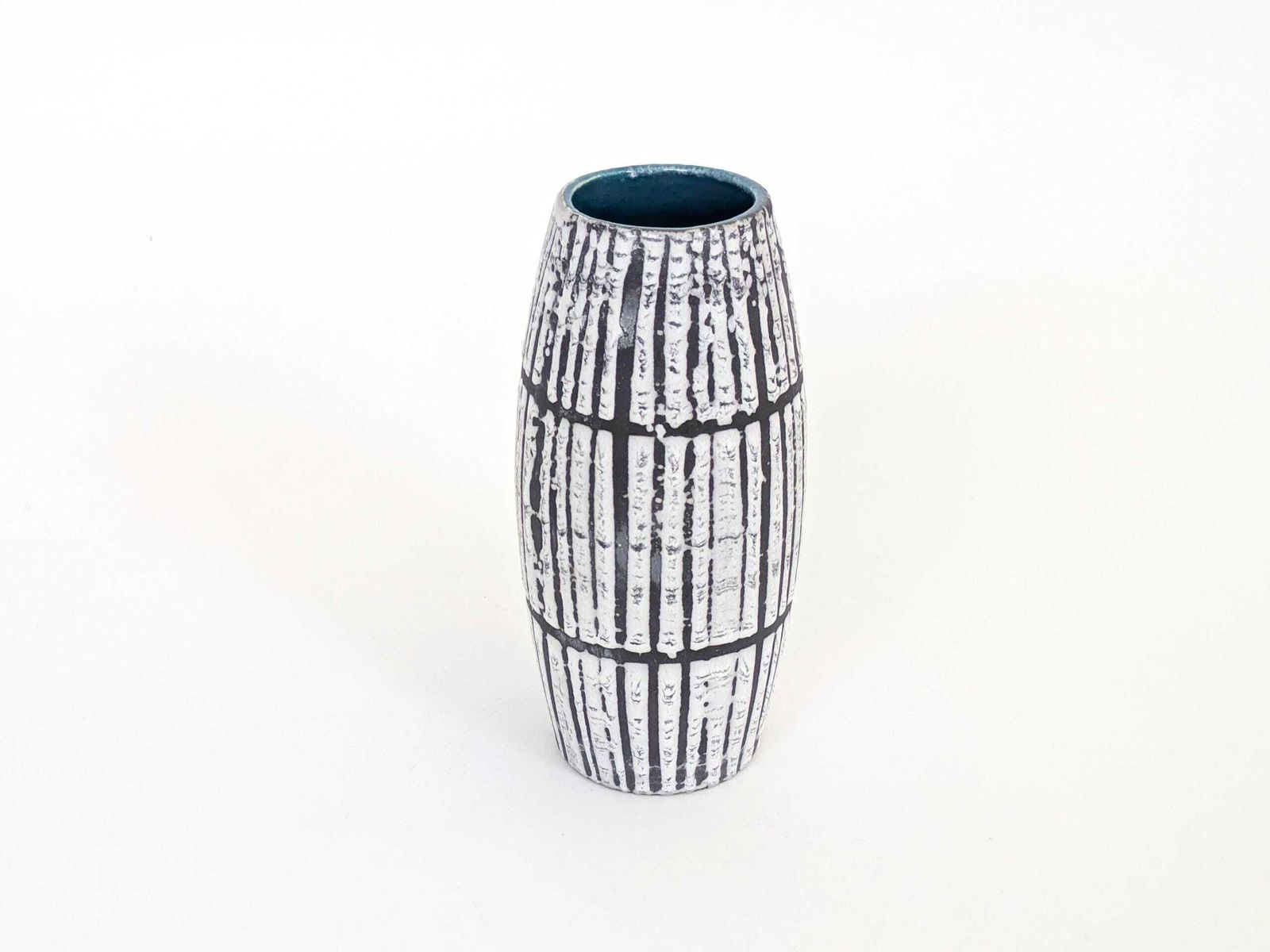 Scheurich West Germany Bambus Vase Black White Lava Glaze Teal Accent Mcm Ceramic 1960s photo furniture