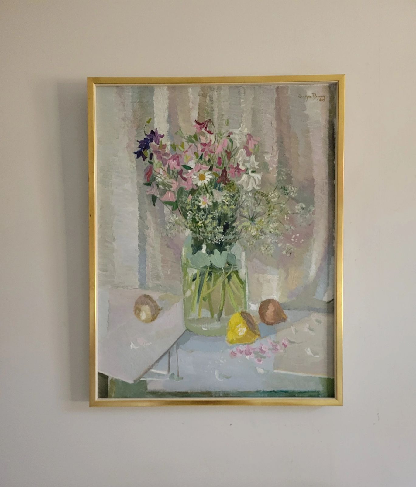 Summer Flowers & Lemon Original Framed Swedish Oil Floral Study