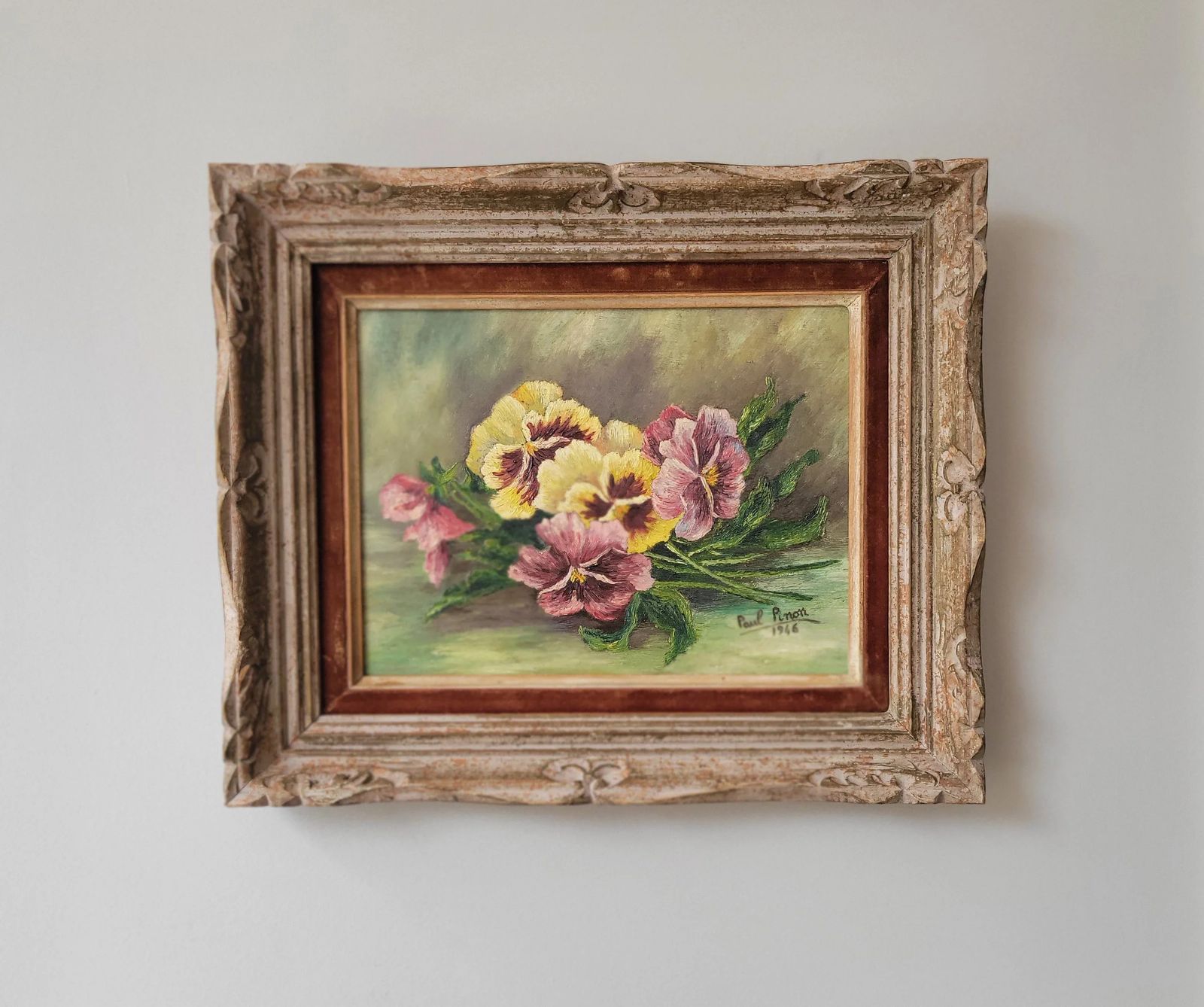 Art French Pansies Original Mid Century French Floral Study photo