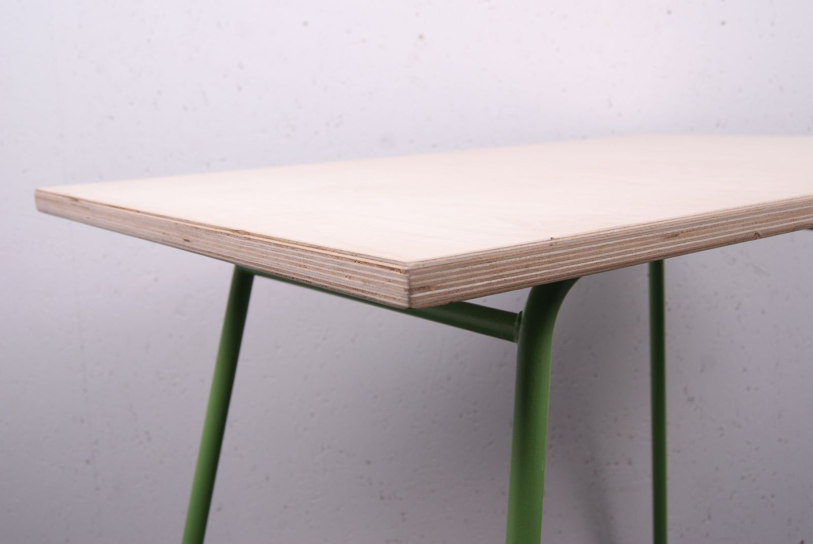 Green Metal Legged Table With Birch Ply Top photo for sale