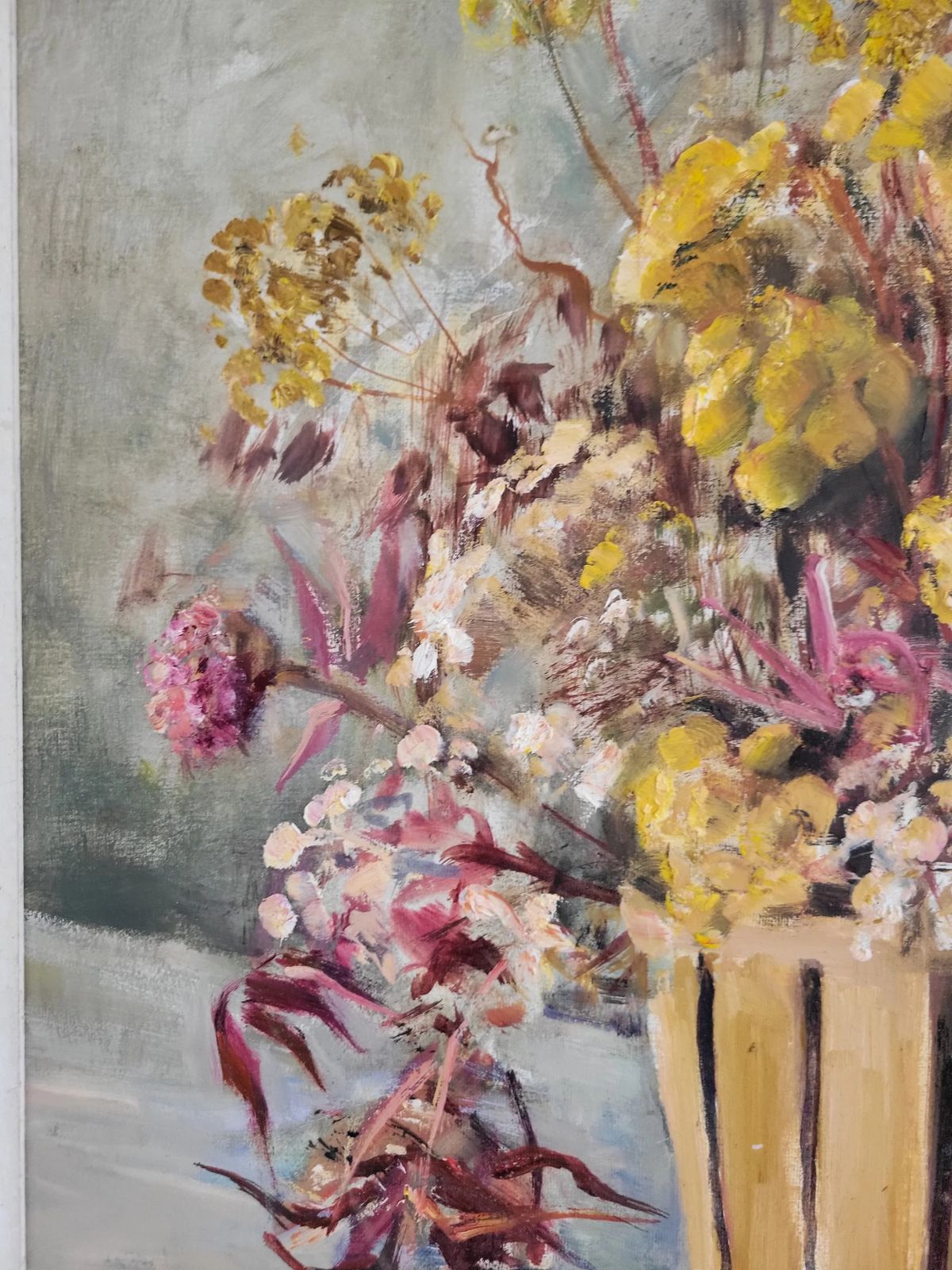 Wildflowers In An Ochre Vase Original Vintage Framed French Floral Study photo vinterior