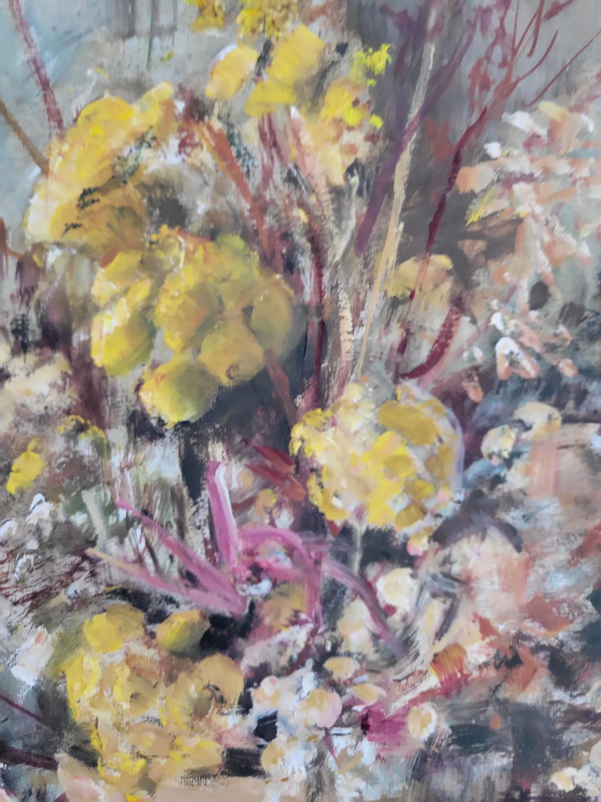 photo for sale Wildflowers In An Ochre Vase Original Vintage Framed French Floral Study