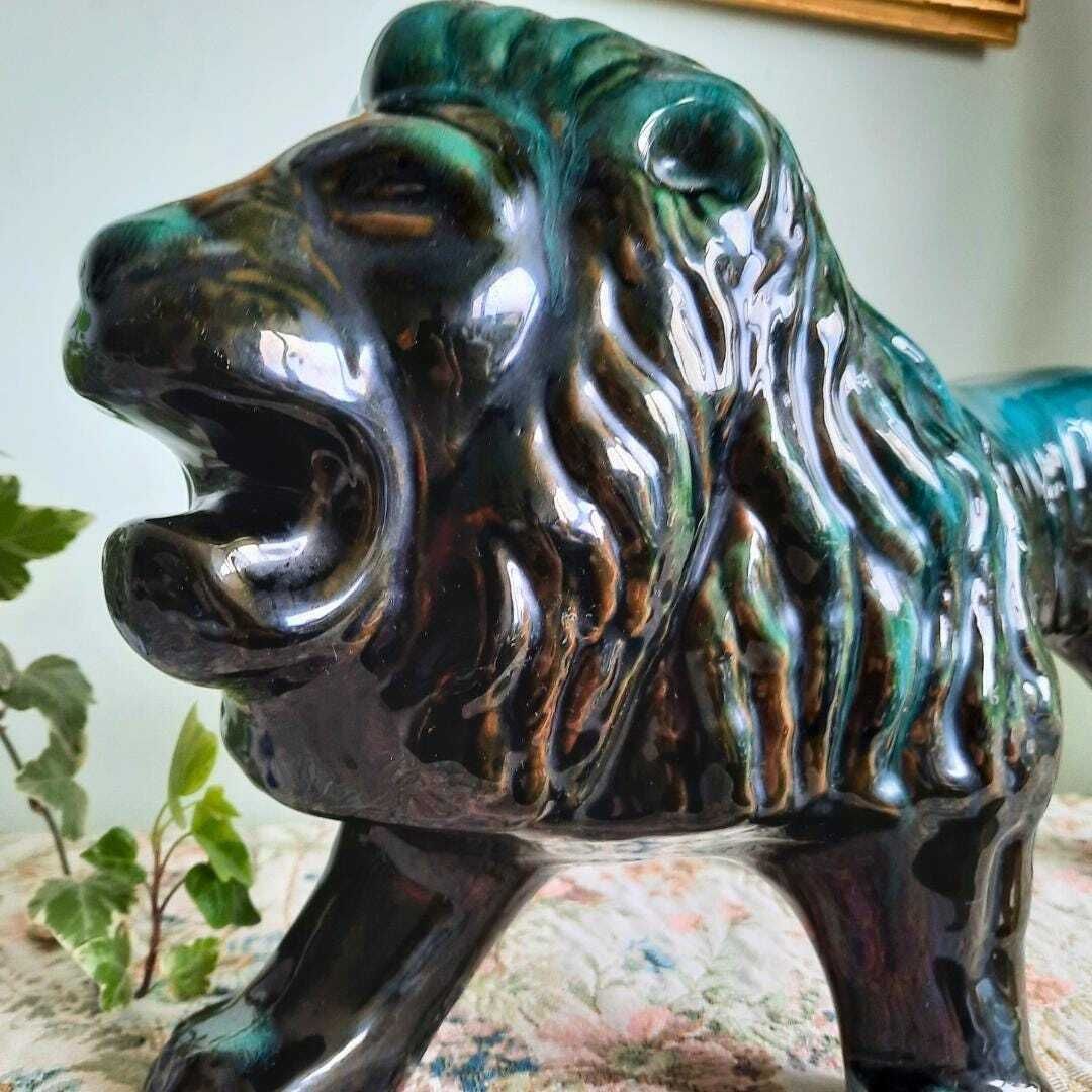 Huge Mid Century Blue Mountain Pottery Lion Figure Made In Canada 17'' Wide. photo furniture