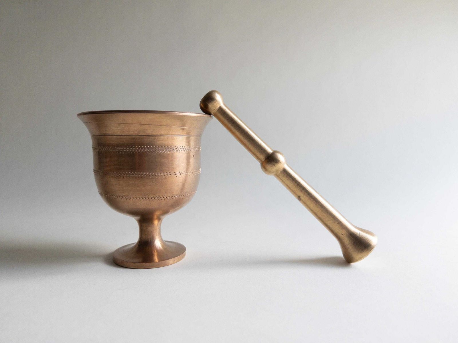 Vintage Footed Brass Mortar And Pestle, Apothecary Pill Crusher, Herb Grinder photo for sale