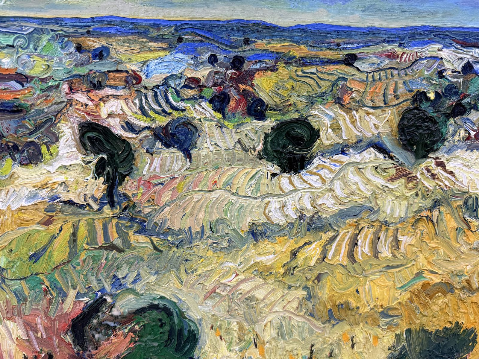 Ulpiano Carrasco Expressive Castilian Landscape Oil Painting With Olive Trees And Impasto Spain 1998 photo buy