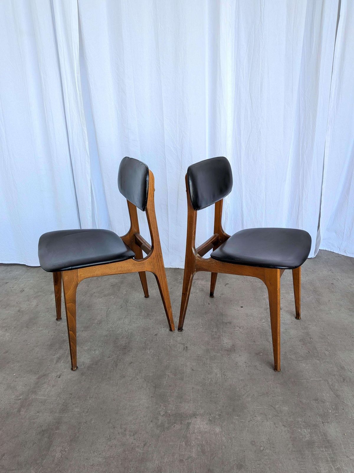 Set Of 2 Vintage Stol Kamnik Dining Chair: Black Leather, Mid Century Modern