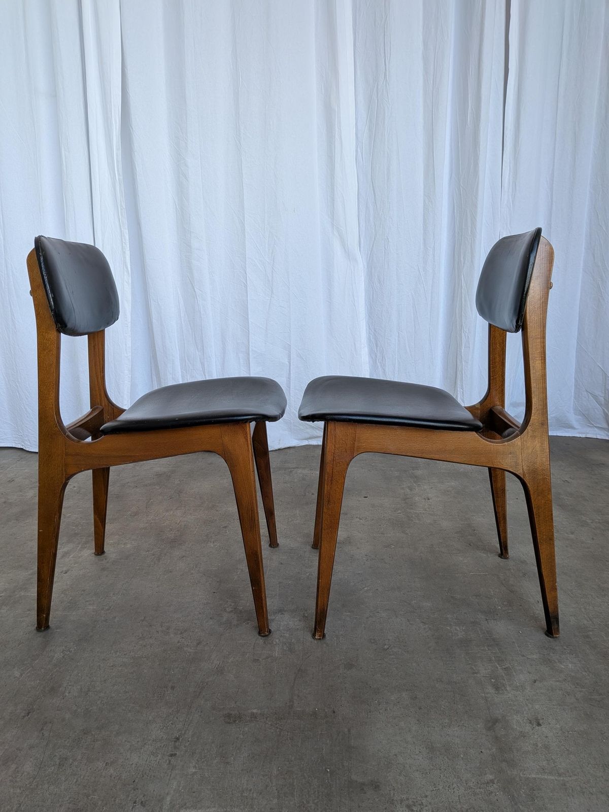 Set Of 2 Vintage Stol Kamnik Dining Chair: Black Leather, Mid Century Modern photo for sale