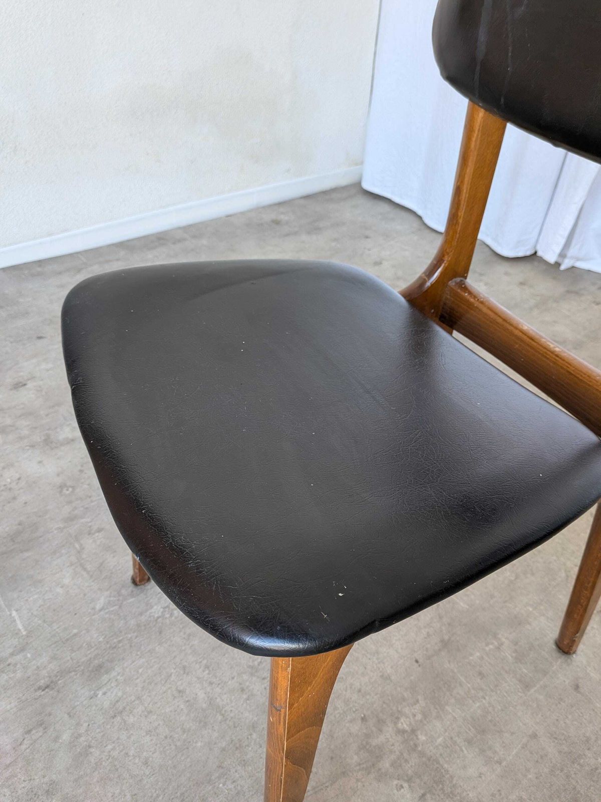 photo buy Set Of 2 Vintage Stol Kamnik Dining Chair: Black Leather, Mid Century Modern