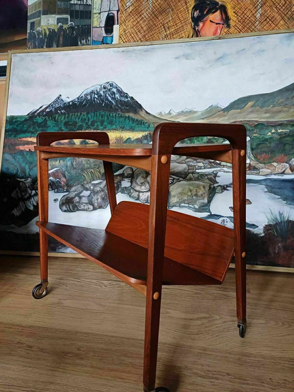 Vintage Mid Century Teak Veneer Serving Trolley For Opal Möbel, Germany 1960 photo vinterior
