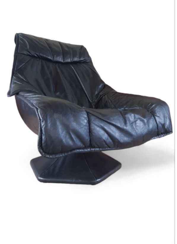 Italian Mid Century Leather Swivel Armchair Two Available