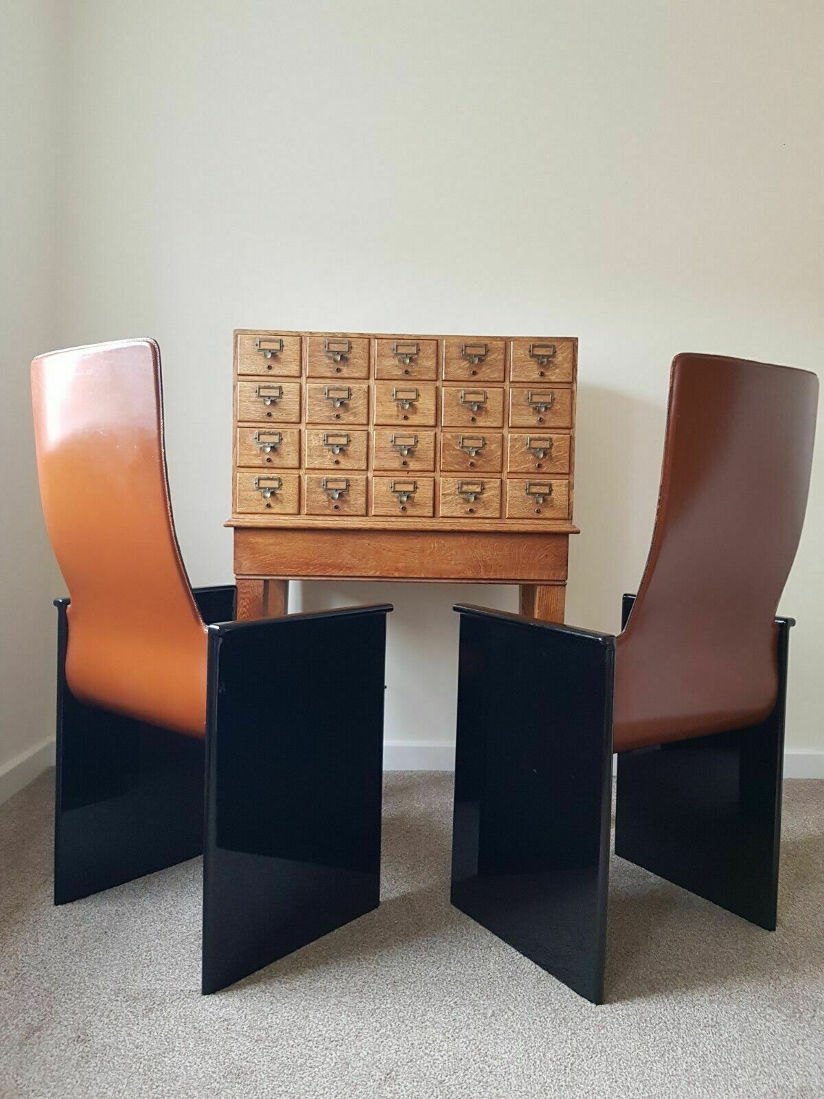 Afra & Tobia Scarpa Set Of Six Torcello Chairs In Leather And Wood By Stildomus photo buy