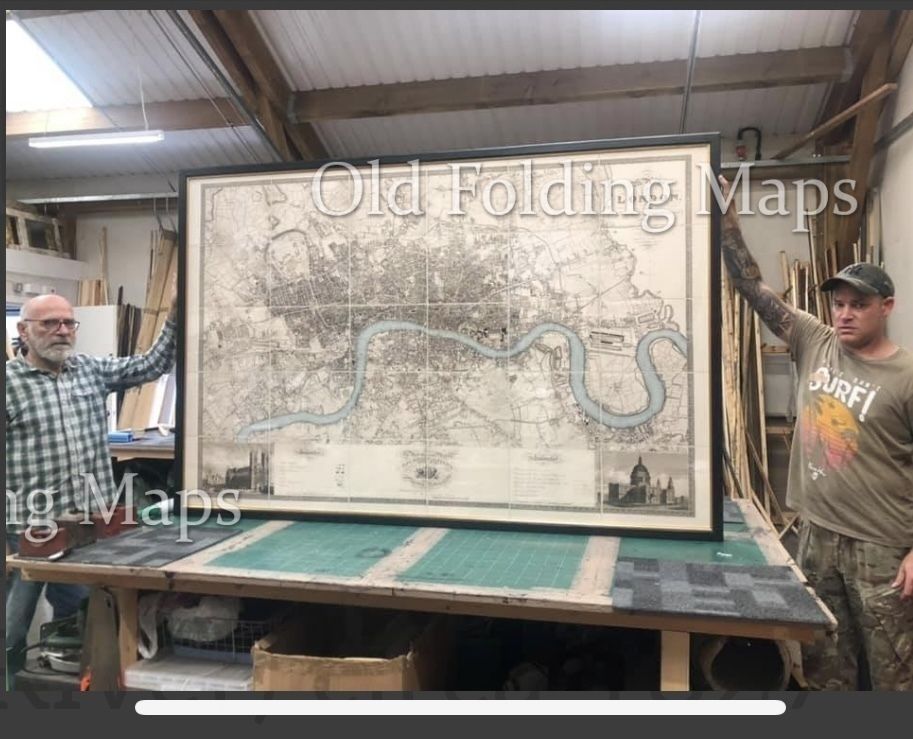 photo furniture Greenwood's Map Of London Blue River Circa 1827 Framed Distressed Black 81”X53”