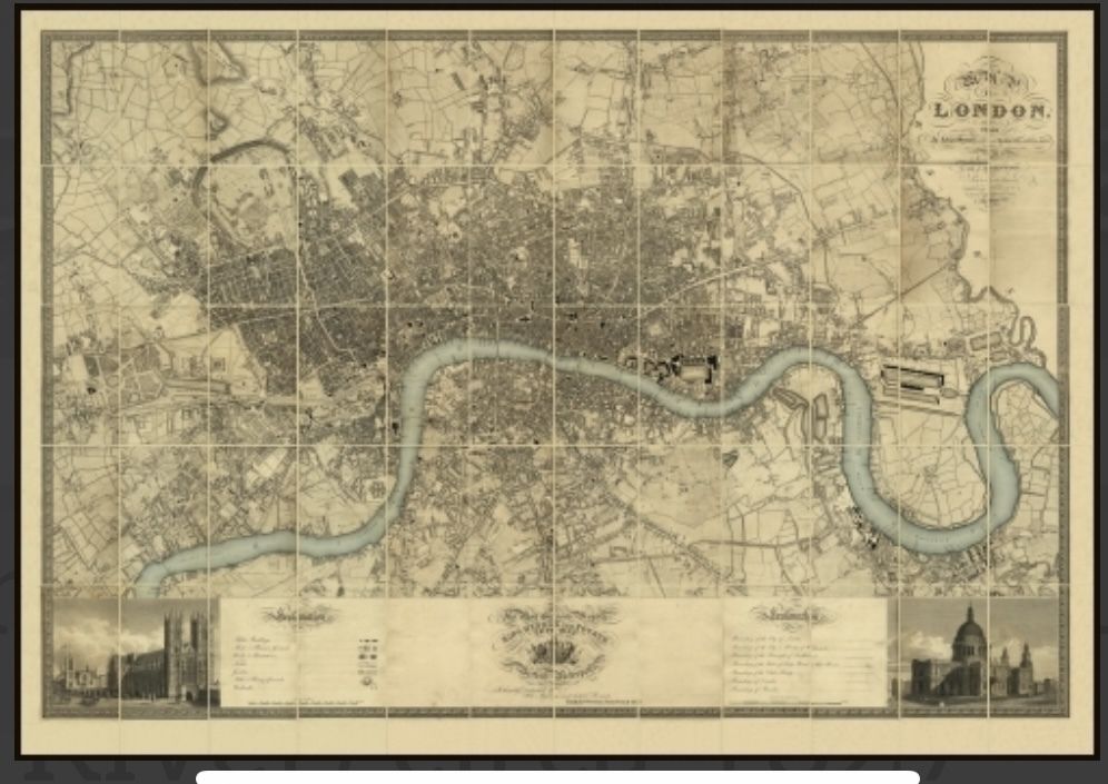 1250.0 Greenwood's Map Of London Blue River Circa 1827 Framed Distressed Black 81”X53” photo