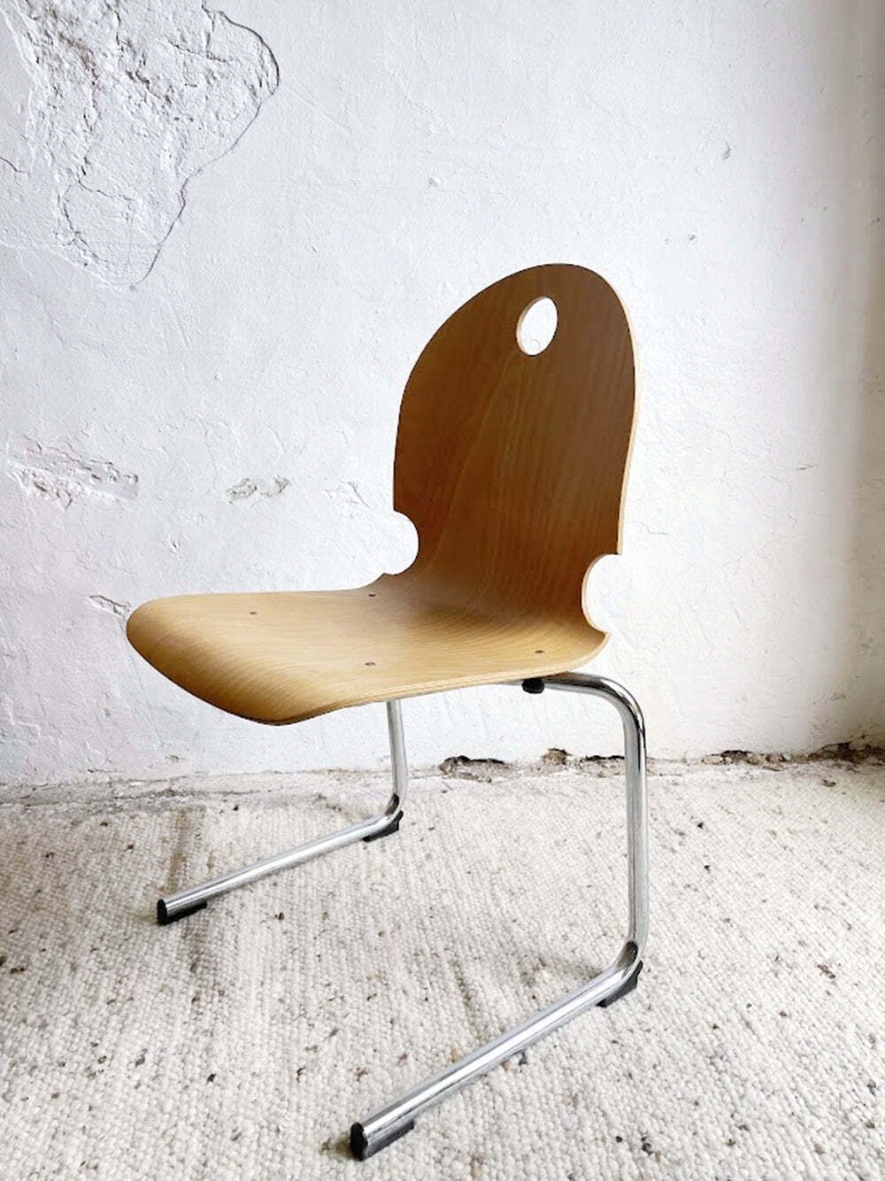 Mid Century Stacking Chair Bentwood And Chrome France 1980s photo for sale