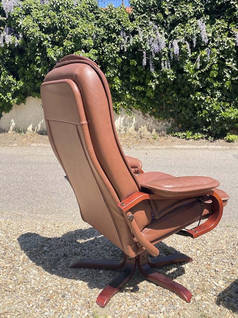 Scandinavian Brown Leather Recliner Lounge Chair With Ottoman, Circa 1990 photo Furniture