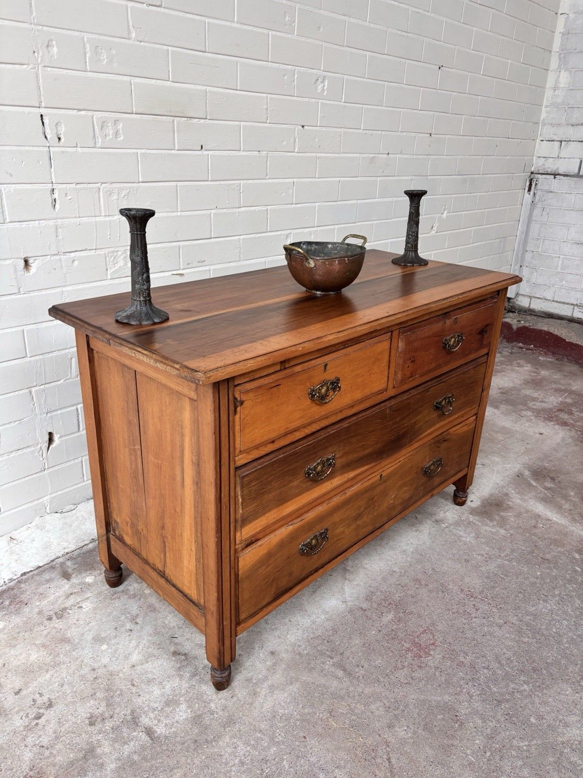 Lovely Low Chest Of Drawers. Satin Walnut With Brass Handles. photo furniture