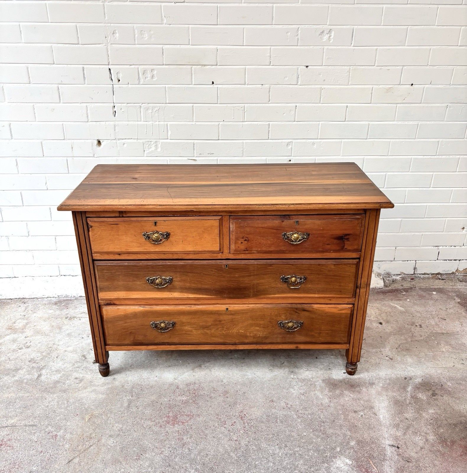 Lovely Low Chest Of Drawers. Satin Walnut With Brass Handles. photo 375.0