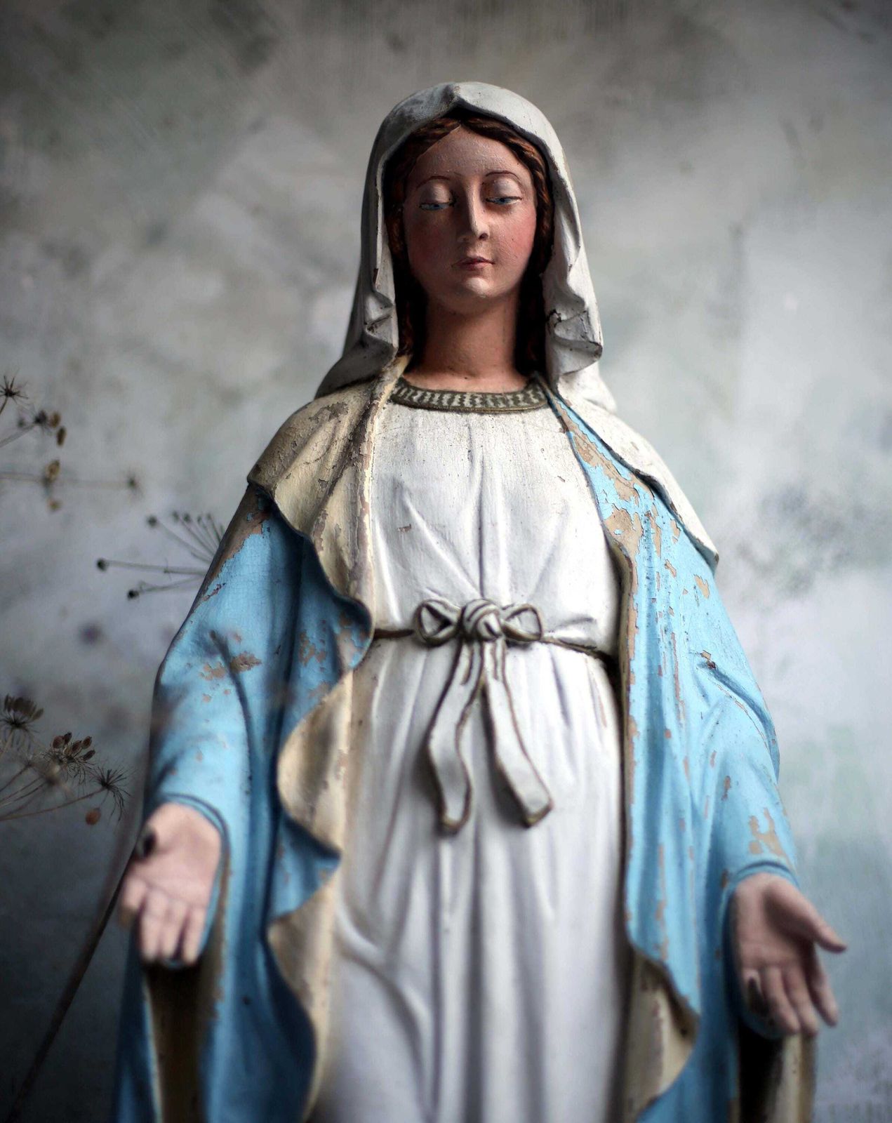 Huge Antique French Madonna Church Statue Large Wooden Polychrome Virgin Mary photo for sale