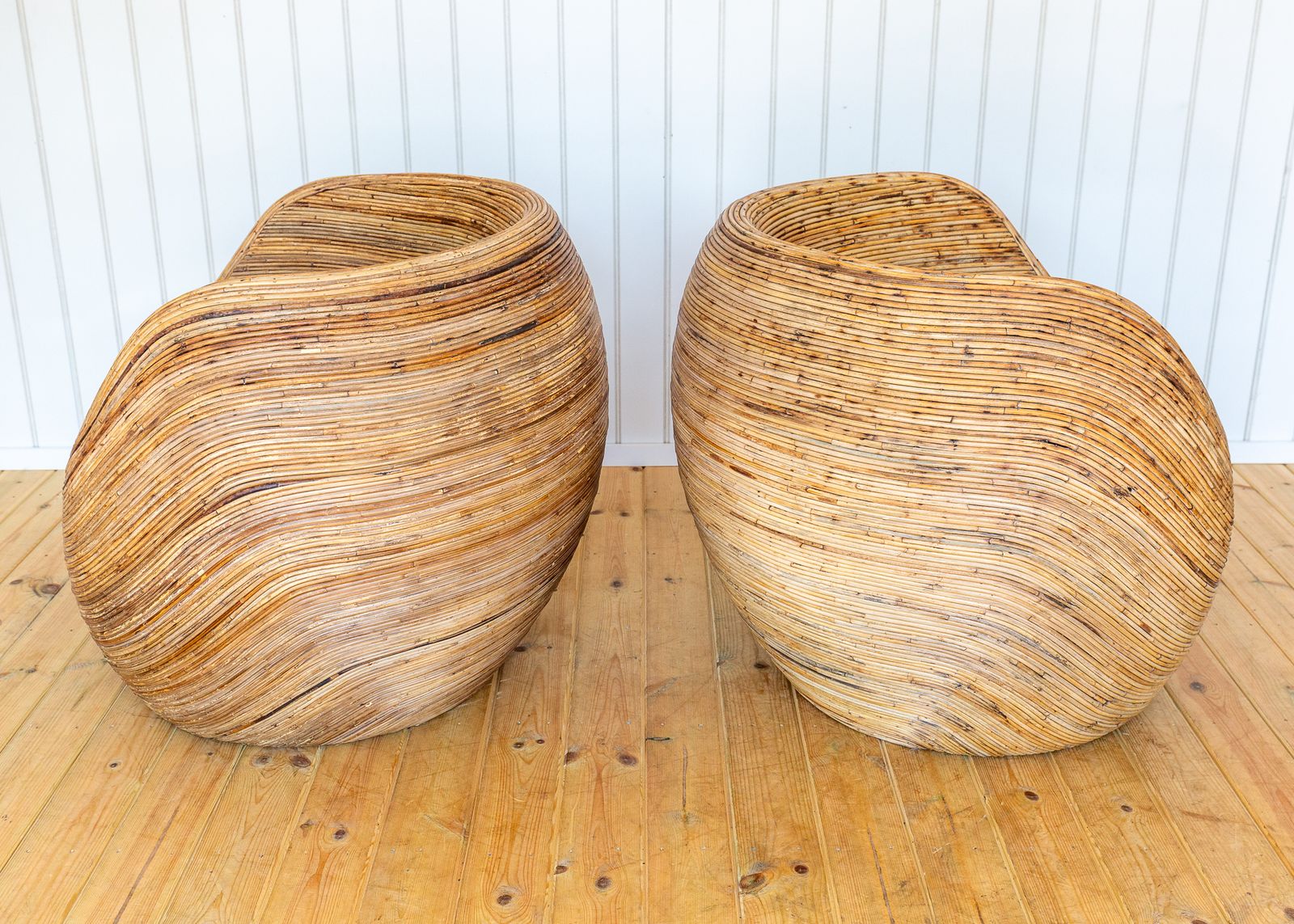 Furniture Pair Of Blonde Pod Tub Chairs Sculptural Organic Coastal Boho Mcm Conran Rattan Mediterranean Villa Modernis.T Studio Conservatory Patio photo