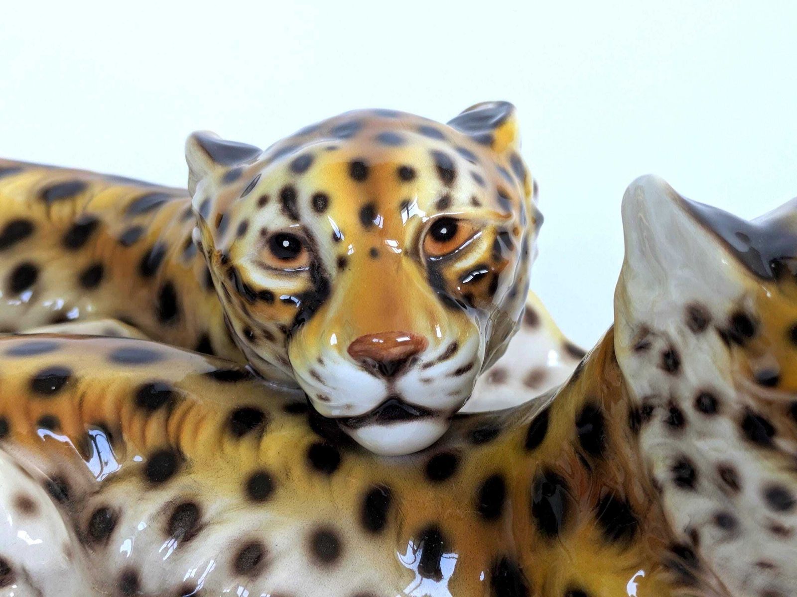 photo furniture Large Italian Porcelain Leopard Pair Sculpture Mcm Hollywood Regency Ronzan Style