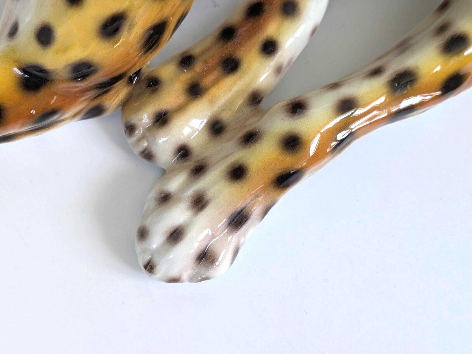 photo vinterior Large Italian Porcelain Leopard Pair Sculpture Mcm Hollywood Regency Ronzan Style