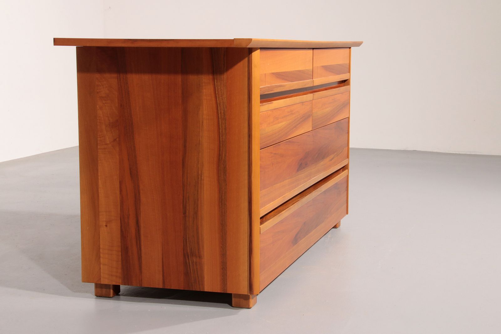 Italian Architectural Chest Of Drawers In Walnut 1970 Italy photo for sale