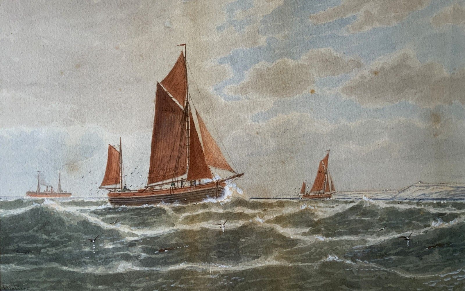 Lowestoft Seascape Watercolour Painting By George Stanfield Walters (1838 1924) photo for sale