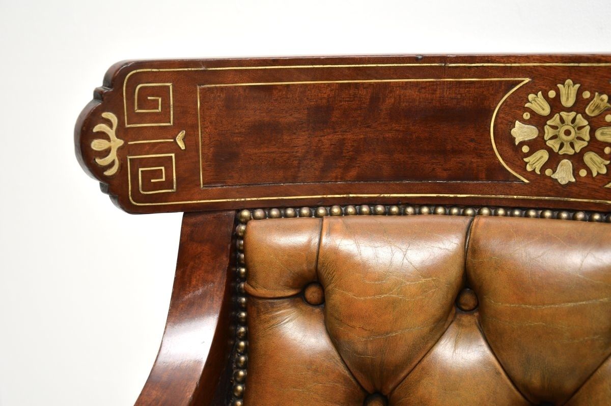 Pair Of Antique Regency Period Brass Inlaid Mahogany And Leather Armchairs photo buy
