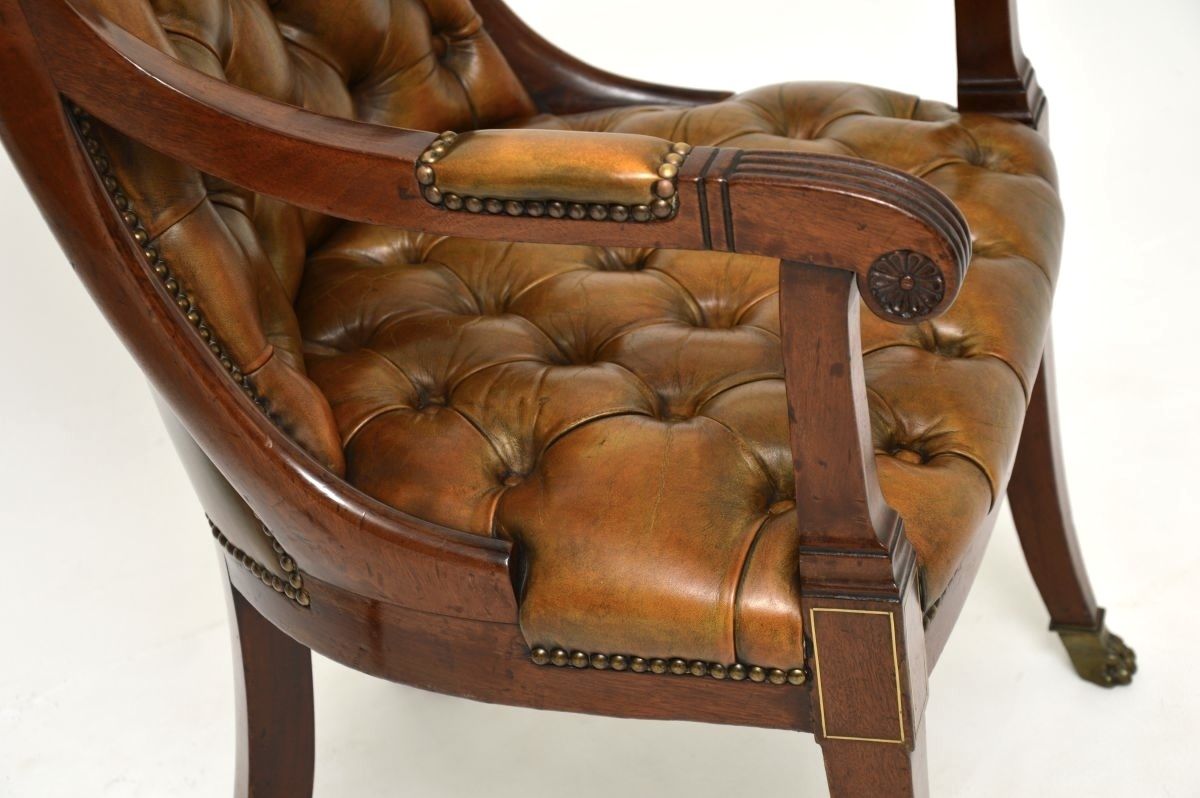 Furniture Pair Of Antique Regency Period Brass Inlaid Mahogany And Leather Armchairs photo