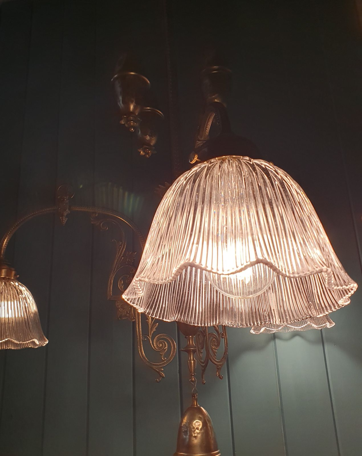 Antique Brass Rise And Fall Chandelier With Glass Shades photo furniture
