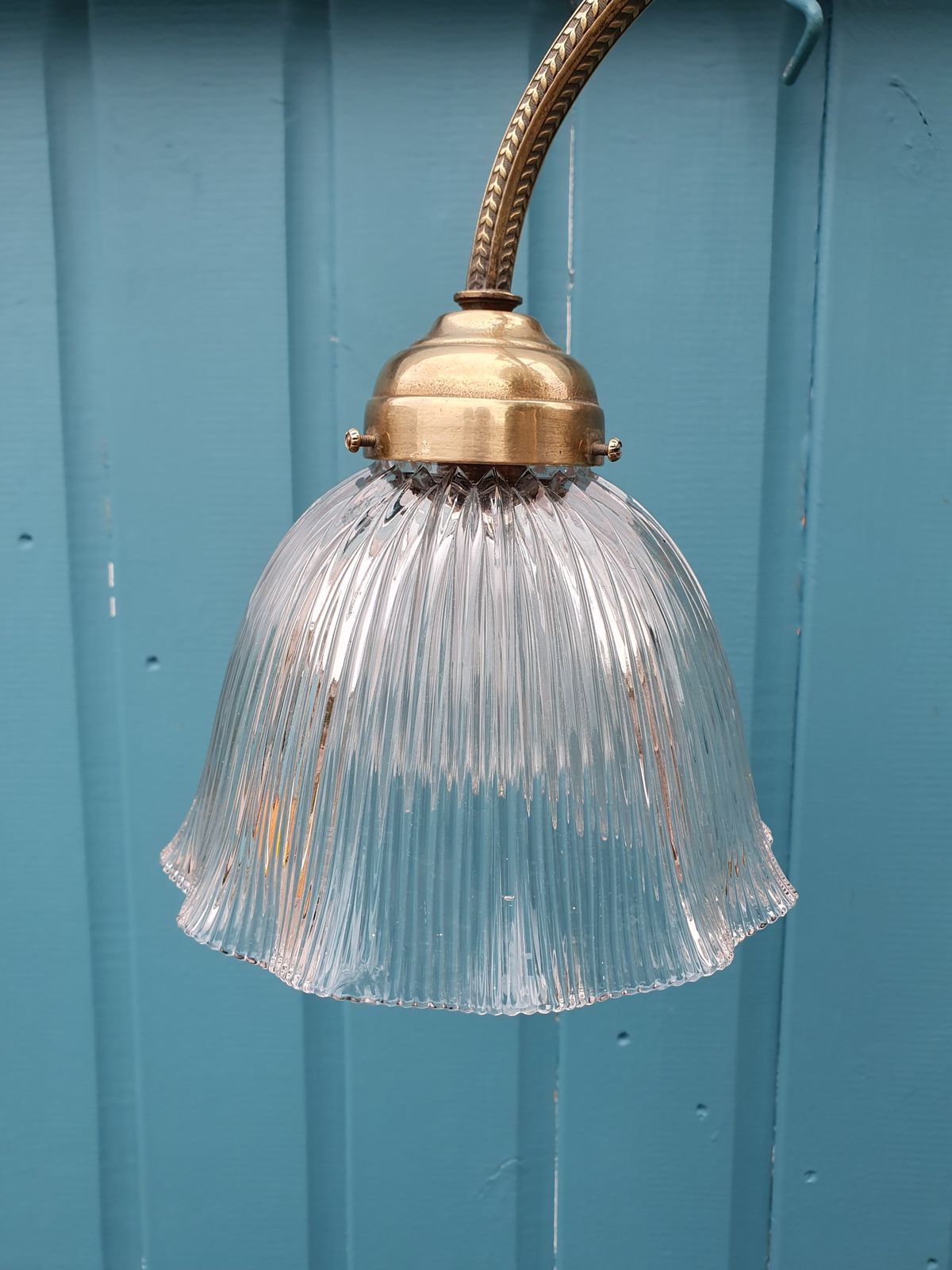 photo for sale Antique Brass Rise And Fall Chandelier With Glass Shades