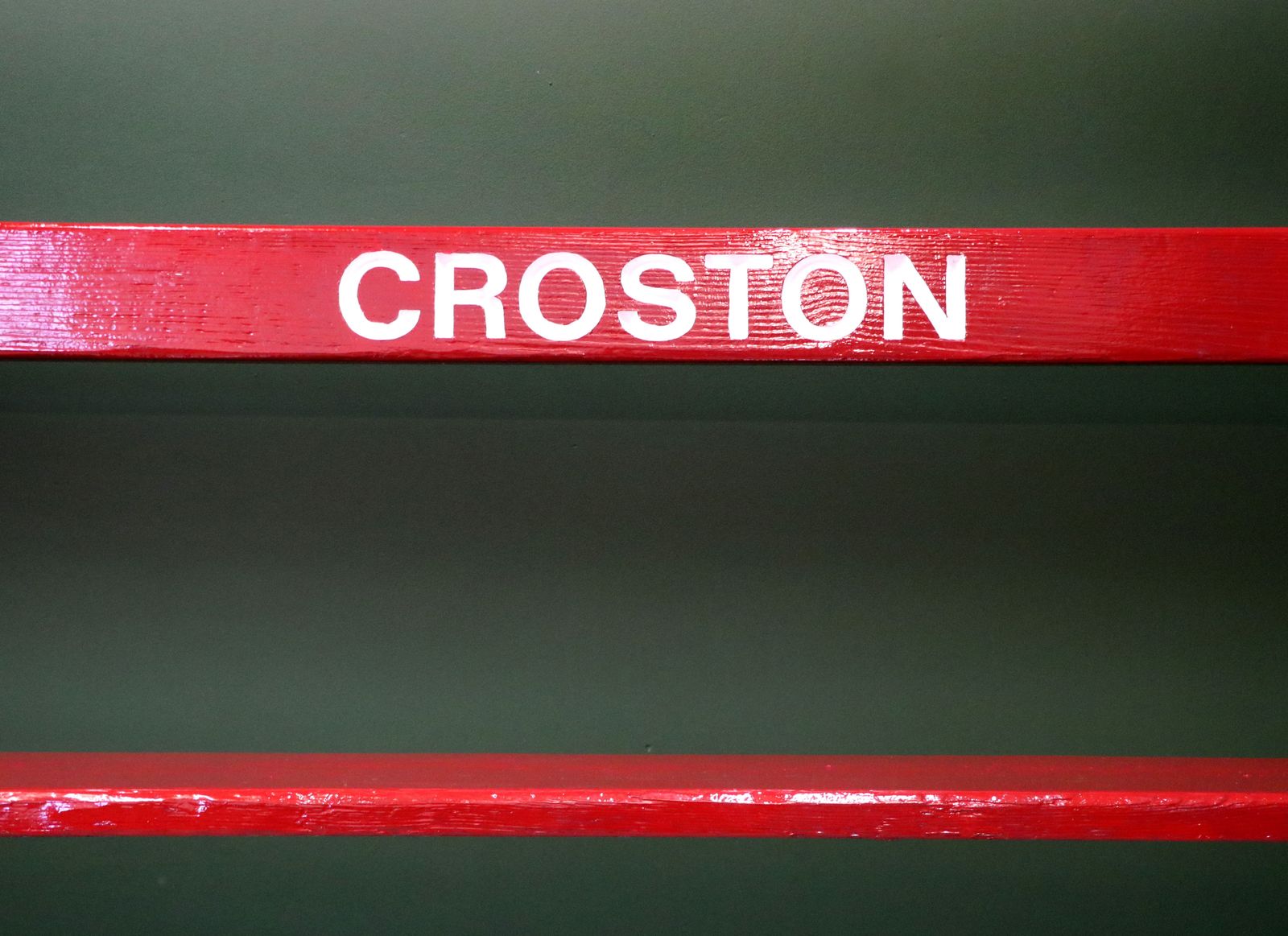 A Lovely Red Painted Wooden Bench, Later Inscribed With Croston. photo Furniture