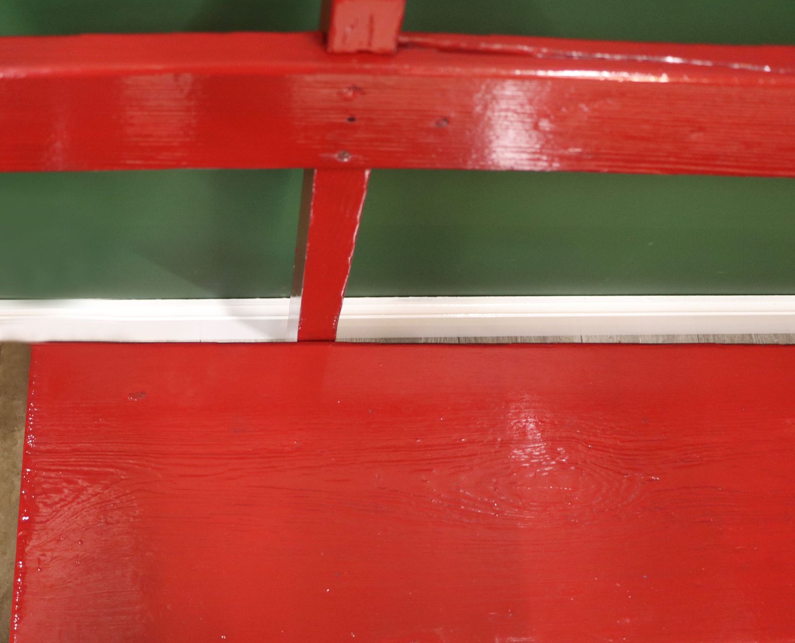 photo for sale A Lovely Red Painted Wooden Bench, Later Inscribed With Croston.