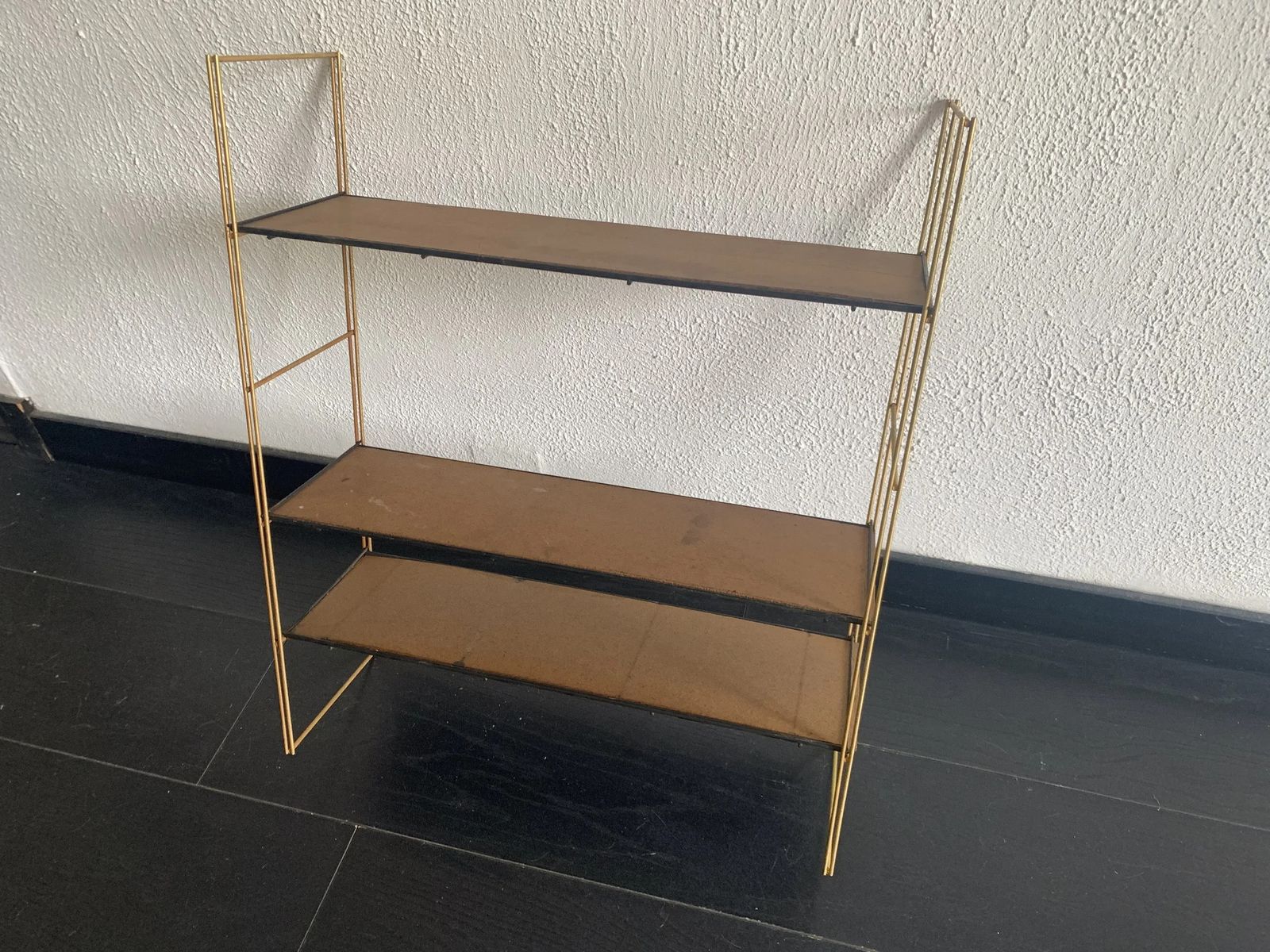 Vintage 1960s String Wall Shelf In Gilded Wood   60 X 50 Cm photo furniture