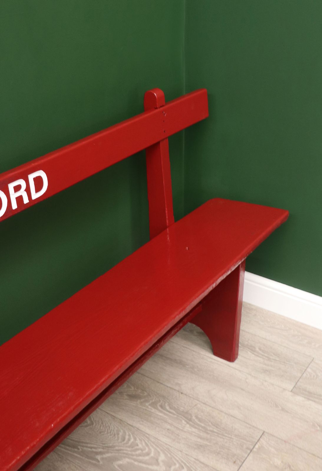 Furniture A Lovely Red Painted Wooden Bench Later Inscribed With Knutsford. photo