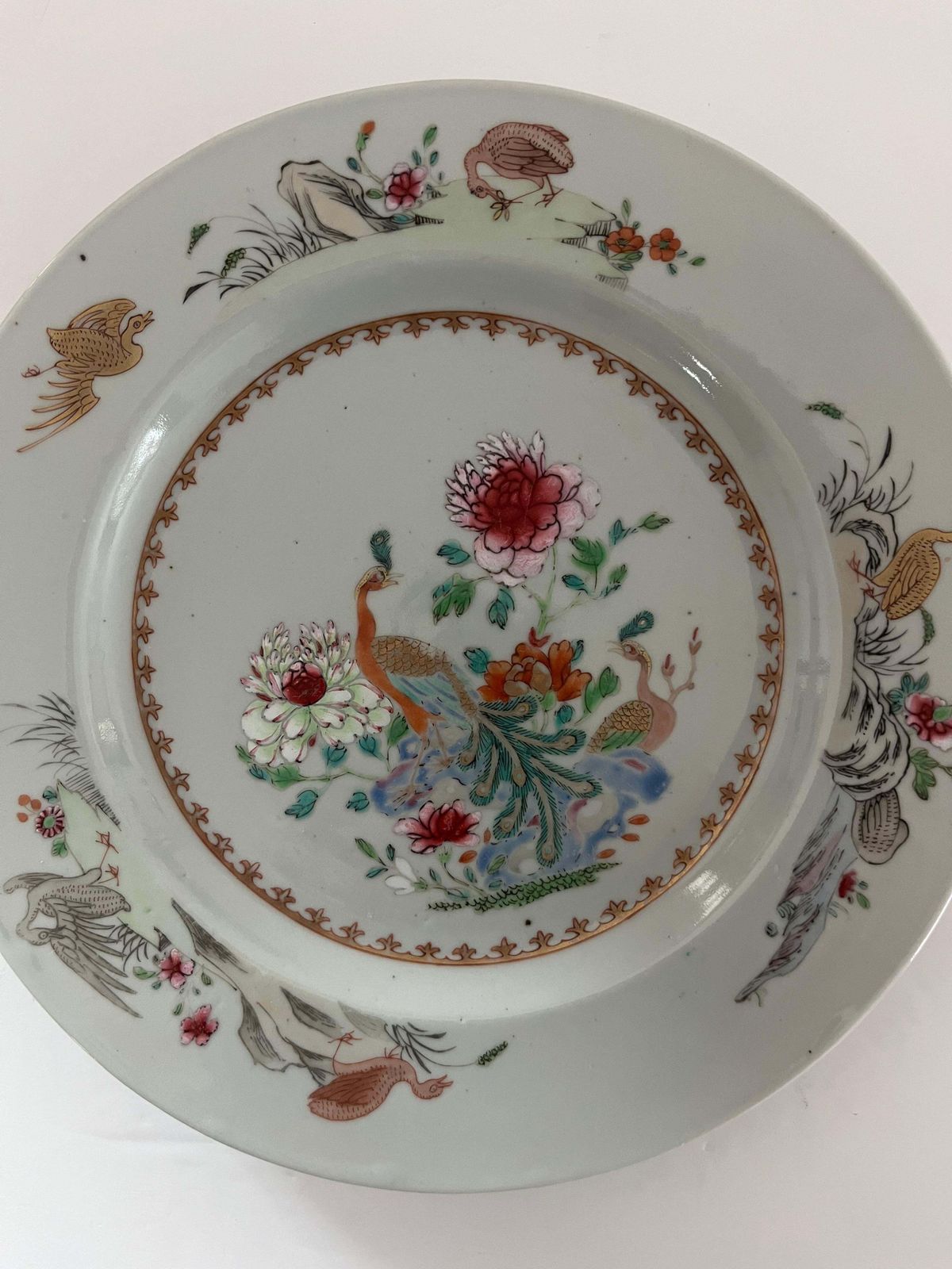 Chinese Porcelain Plate, Famille Rose Peacocks, Qing Yongzheng, 1730 photo Home Decor