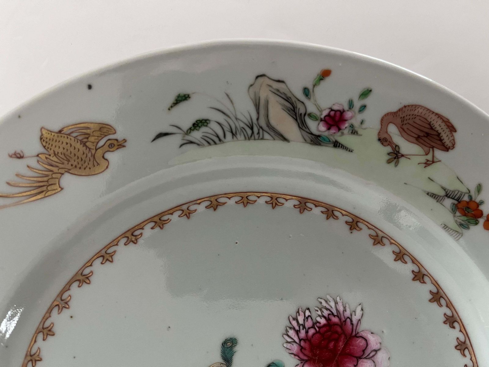 photo furniture Chinese Porcelain Plate, Famille Rose Peacocks, Qing Yongzheng, 1730