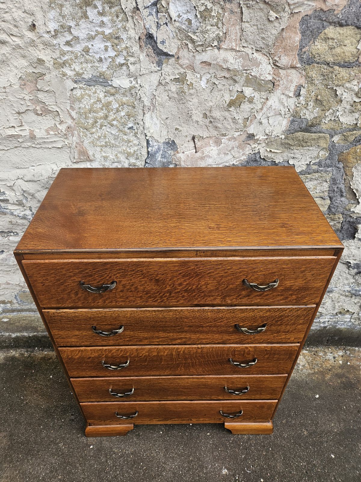 Vintage Oak Chest Of Drawers: Five Drawer Tallboy Cabinet photo 445.0