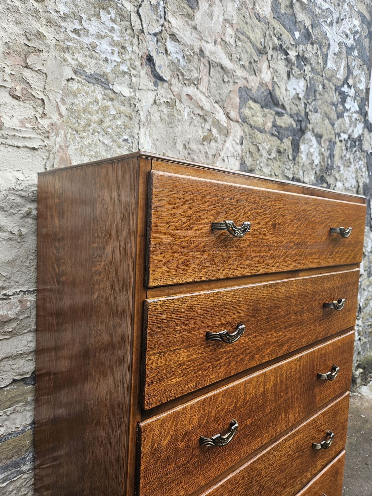 photo furniture Vintage Oak Chest Of Drawers: Five Drawer Tallboy Cabinet
