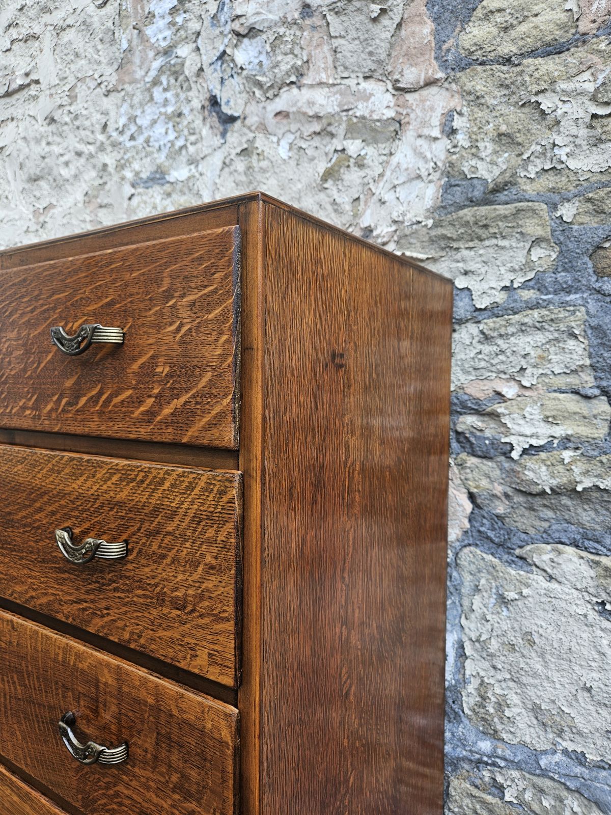 photo for sale Vintage Oak Chest Of Drawers: Five Drawer Tallboy Cabinet