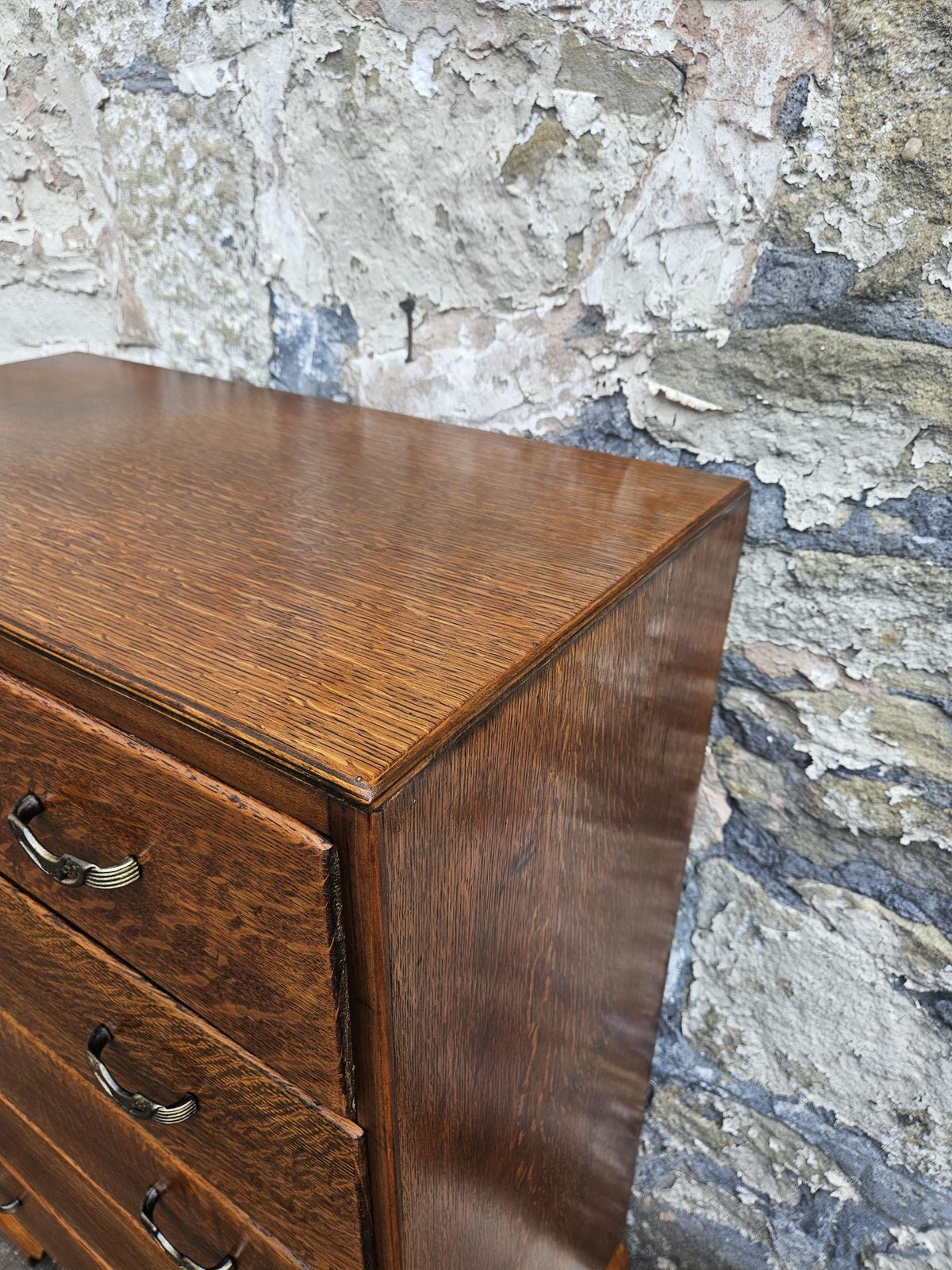 photo vintage Vintage Oak Chest Of Drawers: Five Drawer Tallboy Cabinet