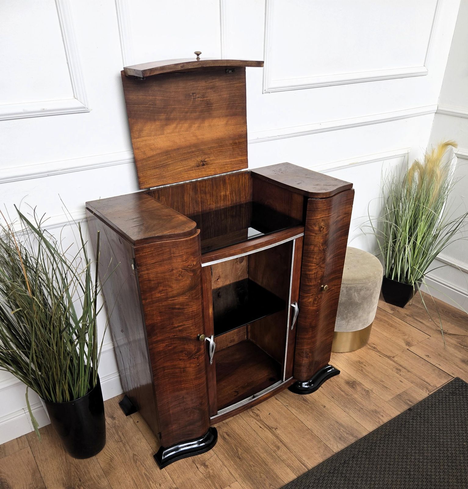 Italian 1940s Art Deco Mid Century Walnut Burl Dry Bar Cabinet photo buy