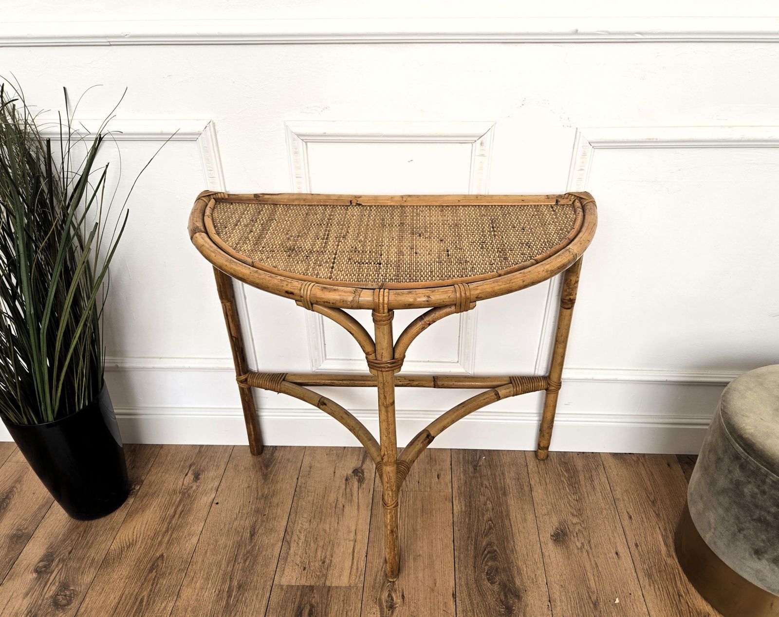 photo furniture 1960s Italian Bamboo Rattan Bohemian French Riviera Wall Console Table